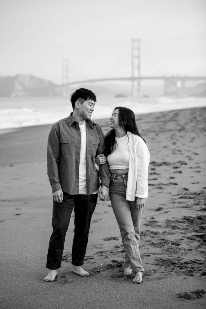 Cute couple at Baker Beach in San Francisco, California