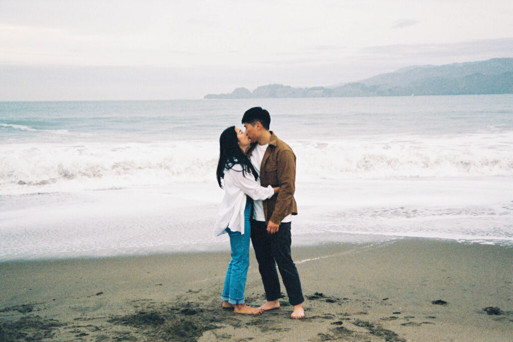 35mm film engagement photo session at Baker Beach in San Francisco, California